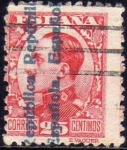 Stamps Spain -  ESPAÑA 1931 598 Sello Alfonso XIII 25c Sobrecargado Republica Española Usado c/nº control dorso Espa