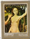 Stamps United Arab Emirates -  The Original sin (detall) by van der Goes