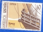 Stamps : Europe : Spain :  ESPANA 1992 (E3223) America UAPEP V Descubrimiento de America - castillo de popa de la nao Sta Maria