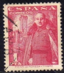 Stamps Spain -  ESPAÑA 1948 1032 Sello General Franco y Castillo de la Mota 1p Usado Espana Spain Espagne Spagna Spa