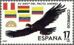 Stamps Spain -  ESPAÑA 1985 2778 Sello Nuevo XV Aniversario del Pacto Andino Condor y Banderas de los paises firmant