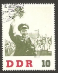 Stamps Germany -  visita del cosmonauta titov, en leipzig