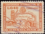 Sellos del Mundo : America : Honduras : Honduras 1947 Scott C166 Sello Antiguo Mapa Monumento y Conferencia Badge usado 