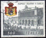 Stamps Italy -  Italia 1987 Scott 1726 Sello Napoles Teatro San Carlo y Escudo de Armas usado 