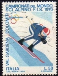 Stamps : Europe : Italy :  Italia 1970 Scott 1007 Sello Campeonato Mundo Ski Alpino Val Gardena Dolomitas Usado