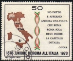 Stamps Italy -  Italia 1970 Scott 1019 Sello Union de Italia Roma Capital y Frase de Cavour Usado 