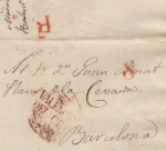 Sellos de Europa - Espa�a -  PREFILATELIA CARTA DE 1834, MARCADORES DE VALENCIA DEL CID DIRIGIDA A BARCELONA.
