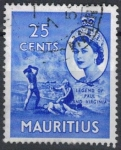 Stamps : Africa : Mauritius :  MAURICIO 1953 (S258) Coronacion - La historia de Pablo y Victoria 25c