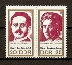 Stamps Germany -  DDR  Centenario de Karl Liebkecht y Rosa Luxemburg
