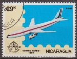 Stamps : America : Nicaragua :  Nicaragua 1986 Scott 1557 Sello Avion Aeroplano Airbus A-300 Matasello de favor Preobliterado  