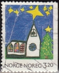 Stamps Norway -  NORUEGA 1990 Scott 0987 Sello Navidad Christmas Dibujos de niños usado Norway Norvège Norge 