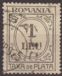 Sellos del Mundo : Europa : Rumania : RUMANIA 1920 Scott J67 Sello Portes Debidos Taxa de Plata Numeros 1 Leu usado 