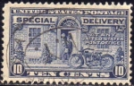 Sellos de America - Estados Unidos -  USA 1922-5 Scott E12 Sello Cartero y Motocicleta Postman & Motorcycle Special Delivery Usado Dent. 1