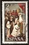 Stamps : Europe : Spain :  VI Centenario de la Orden de San Jerónimo - Gregorio XI entregando las reglas de la orden