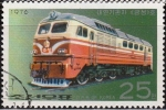 Sellos del Mundo : Asia : Corea_del_norte : Corea Norte 1976 Scott 1529 Sello Tren Locomotora Diesel Kumsong Matasello de favor Preobliterado