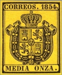Stamps Spain -  ESPAÑA 1854 28 Sello Nuevo Escudo de España Sin dentar 1/2o negro sobre amarillo 