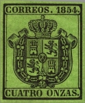 Stamps Europe - Spain -  ESPAÑA 1854 30 Sello Nuevo Escudo de España Sin dentar 4o negro sobre verde 