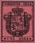 Sellos de Europa - Espa�a -  ESPAÑA 1854 29 Sello Nuevo Escudo de España Sin dentar 1o negro sobre rosa 