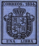 Stamps Spain -  ESPAÑA 1854 31 Sello Nuevo Escudo de España Sin dentar 1libra negro sobre azul 