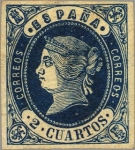 Stamps Spain -  ESPAÑA 1862 57 Sello Nuevo Isabel II sin dentar 2c Azul sobre Amarillo