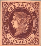 Stamps Spain -  ESPAÑA 1862 58 Sello Nuevo Isabel II Tipo I 4cu Castaño sobre anteado 