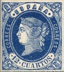 Stamps Spain -  ESPAÑA 1862 59 Sello Nuevo Isabel II sin dentar 12cu Azul sobre Rosa 