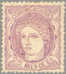 Stamps Spain -  ESPAÑA 1870 106 Sello Nuevo Nuevo Regencia Duque de la Torre Efigie Alegorica 25ma Lila Palido 