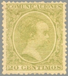 Stamps Spain -  ESPAÑA 1889-99 220 Sello Nuevo Alfonso XIII Tipo Pelón 20c Verde Amarillento 