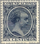 Stamps Spain -  ESPAÑA 1889-99 221 Sello Nuevo Alfonso XIII Tipo Pelón 25c Azul 