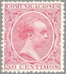 Stamps Spain -  ESPAÑA 1889-99 224 Sello Nuevo Alfonso XIII Tipo Pelón 50c Rosa Carminado 