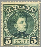 Stamps Europe - Spain -  ESPAÑA 1901-5 242 Sello Nuevo Alfonso XIII 5c Tipo Cadete Verde Numero de control al dorso 