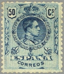 Stamps Spain -  ESPAÑA 1909 277 Sello Nuevo Alfonso XIII Tipo Medallón 50c Azul numero de control al dorso 