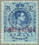 Stamps Spain -  ESPAÑA 1909 294 Sello Nuevo Alfonso XIII Tipo Medallón 25c Azul Habilitados Correo Aereo 