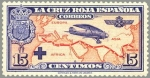 Stamps Spain -  ESPAÑA 1926 341 Sello Nuevo Pro Cruz Roja Española Avión Breguet 19 Vuelo Madrid Manila 15c Azul y N