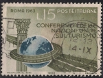 Stamps : Europe : Italy :  Columna romana, globo terráqueo y carretera.