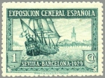 Stamps Spain -  ESPAÑA 1929 434 Sello Nuevo Por Exposiciones de Sevilla y Barcelona nº control dorso Galeon y Vista 