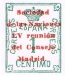 Stamps Spain -  ESPAÑA 1929 455 Sello Nuevo Sociedad Naciones LV Reunión Consejo en Madrid Alfonso XIII Sobrecargado