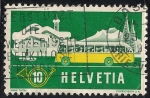 Stamps : Europe : Switzerland :  Autobús de correos Alpino con fondo del invierno