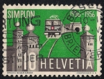 Stamps : Europe : Switzerland :  Puerta Norte del túnel de Simplon y el Palacio de Stockalper.