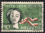 Stamps Switzerland -  Mujer y cintas de colores suizos.