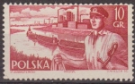 Stamps Poland -  Polonia 1956 Scott 720 Sello Nuevo Marinero y Barcazas Polska Poland Polen Pologne 