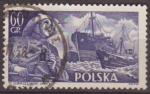 Stamps Poland -  Polonia 1956 Scott 723 Sello Pescador, Barco S.S. Chopin y arrastresros Usado Polska Poland Polen Po