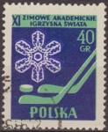Stamps Poland -  Polonia 1956 Scott 725 Sello Copo de Nieve y Hielo Palos de hockey Usado Polska Poland Polen Pologne