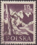Stamps Poland -  Polonia 1956 Scott 732 Sello Paisajes Montañas y Skis Usado Polska Poland Polen Pologne 