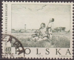 Sellos de Europa - Polonia -  Polonia 1959 Scott 850 Sello Pintura Storks Bociany de Jozef Chelmonski Usado Polska Poland Polen