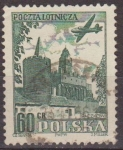 Stamps Poland -  Polonia 1954 Scott C35 Sello Correo Aereo Avion Sobrevolando Castillo Paczkow Luban Usado Polska