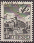 Stamps Poland -  Polonia 1954 Scott C37 Sello Correo Aereo Avion Sobrevolando Castillo Wawel Cracow Usado Polska