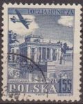 Stamps Poland -  Polonia 1954 Scott C39 Sello Correo Aereo Avion Sobrevolando Plaza Laziersky Varsovia Usado Polska