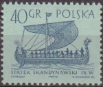 Stamps Poland -  Polonia 1963 Scott 1128 Sello Nuevo Antiguos Barcos Barco Escandinavo Gokstad Siglo IX Polska Poland