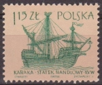 Stamps Poland -  Polonia 1963 Scott 1131 Sello Nuevo Antiguos Barcos Caraca Siglo XV Polska Poland Polen Pologne 
